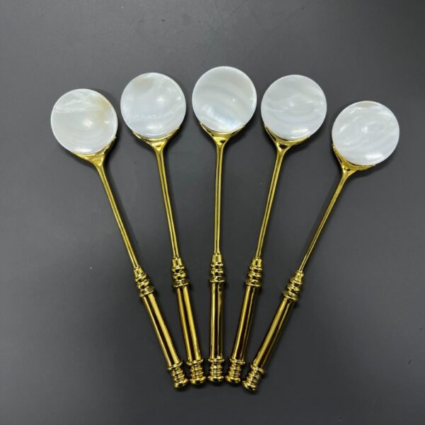 Modular Mother of Pearl With Metal Handle - 14cm Golden Round Shaped - Image 2