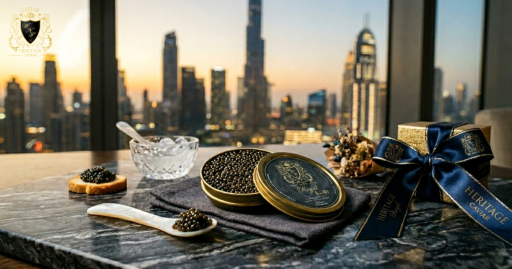 Buy caviar gift Dubaiâa luxury tin with pearl spoon